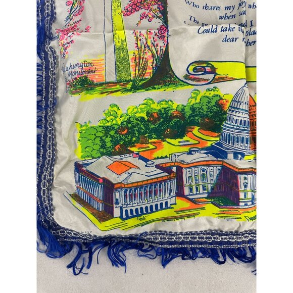 Vintage Washington DC Souvenir Pillow Case With Blue Fringe & Scenic Landmarks - Picture 5 of 11